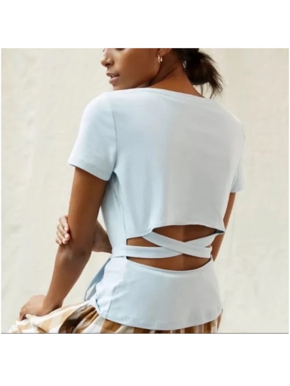 Women's Light Blue Maeve Backless Wrap Tee